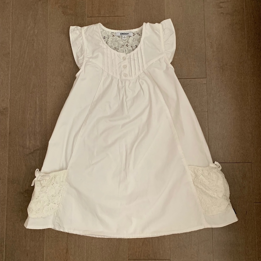 DKNY Girls White Cotton Dress